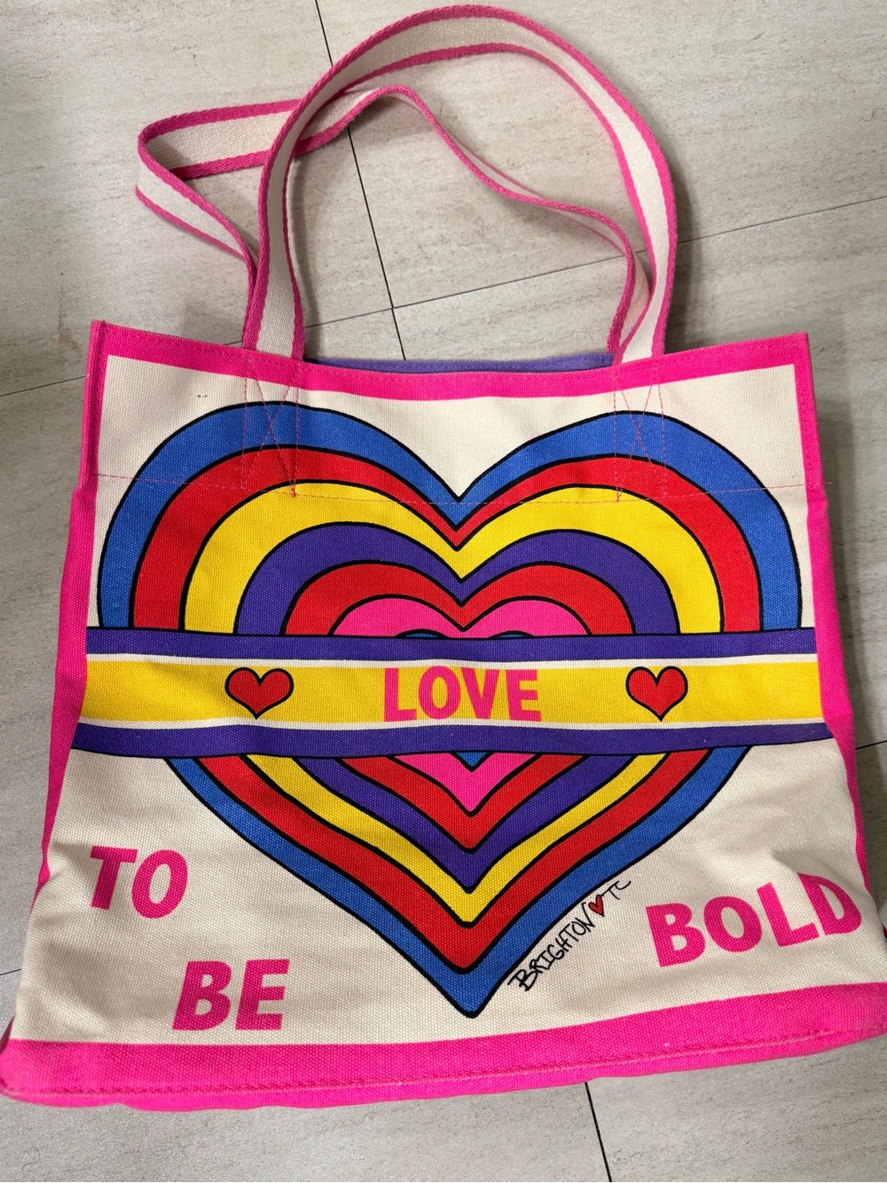 Brighton Pink Multicolor Heart Canvas Tote